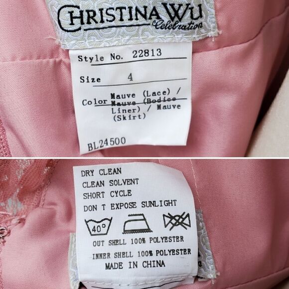 Christina Wu 22813 Blush Pink Lace Chiffon Bridesmaid Prom Formal Maxi Gown 4 - Picture 4 of 9